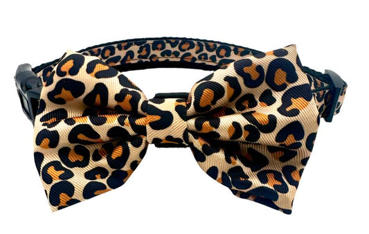 Premium Leopard Print Dog Collar with BowTie