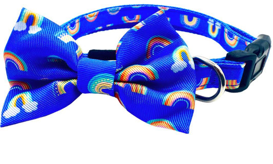 Premium Rainbow Dog Collar with BowTie